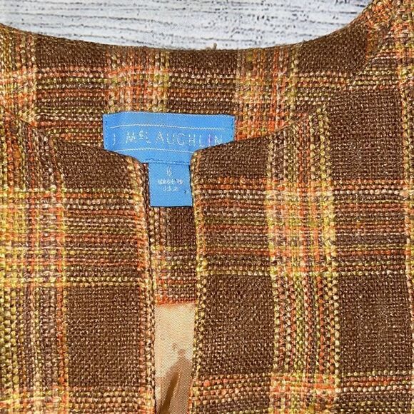 J. McLaughlin Silk Tweed Plaid Blazer Jacket Brown Orange Pockets sz 6 - Picture 4 of 11